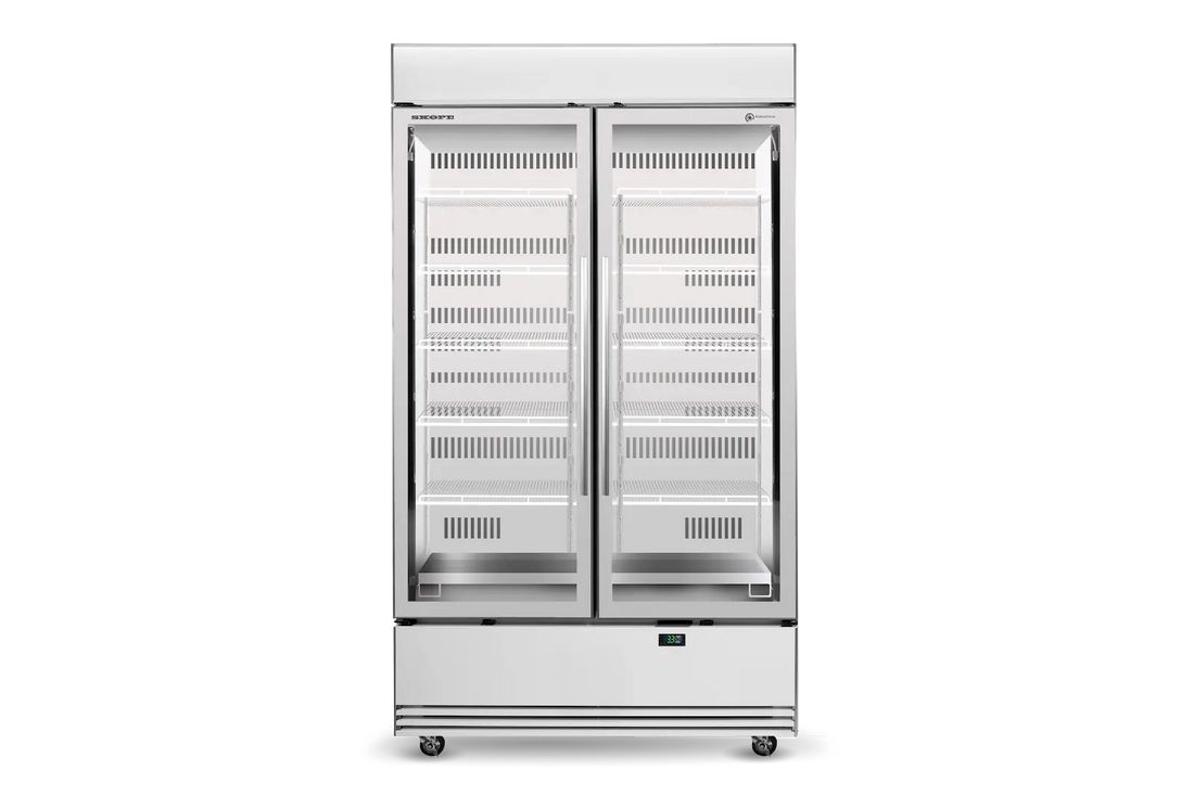 BME1200N-AC 2 Glass Door Display or Storage Fridge, Lit Sign