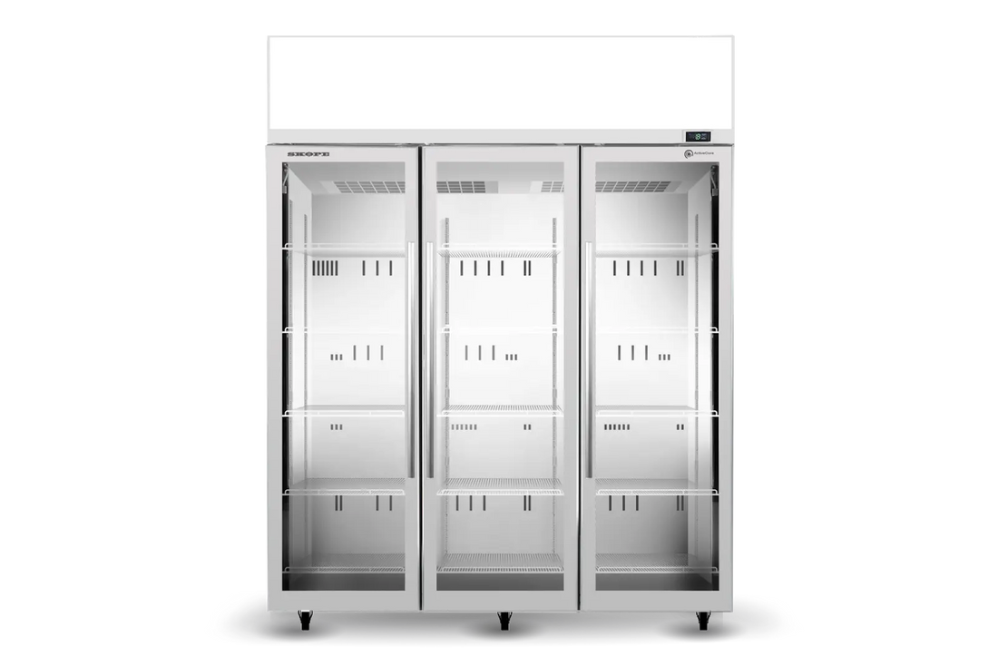 TME1500N-AC 3 Glass Door Display or Storage Fridge, Lit Sign