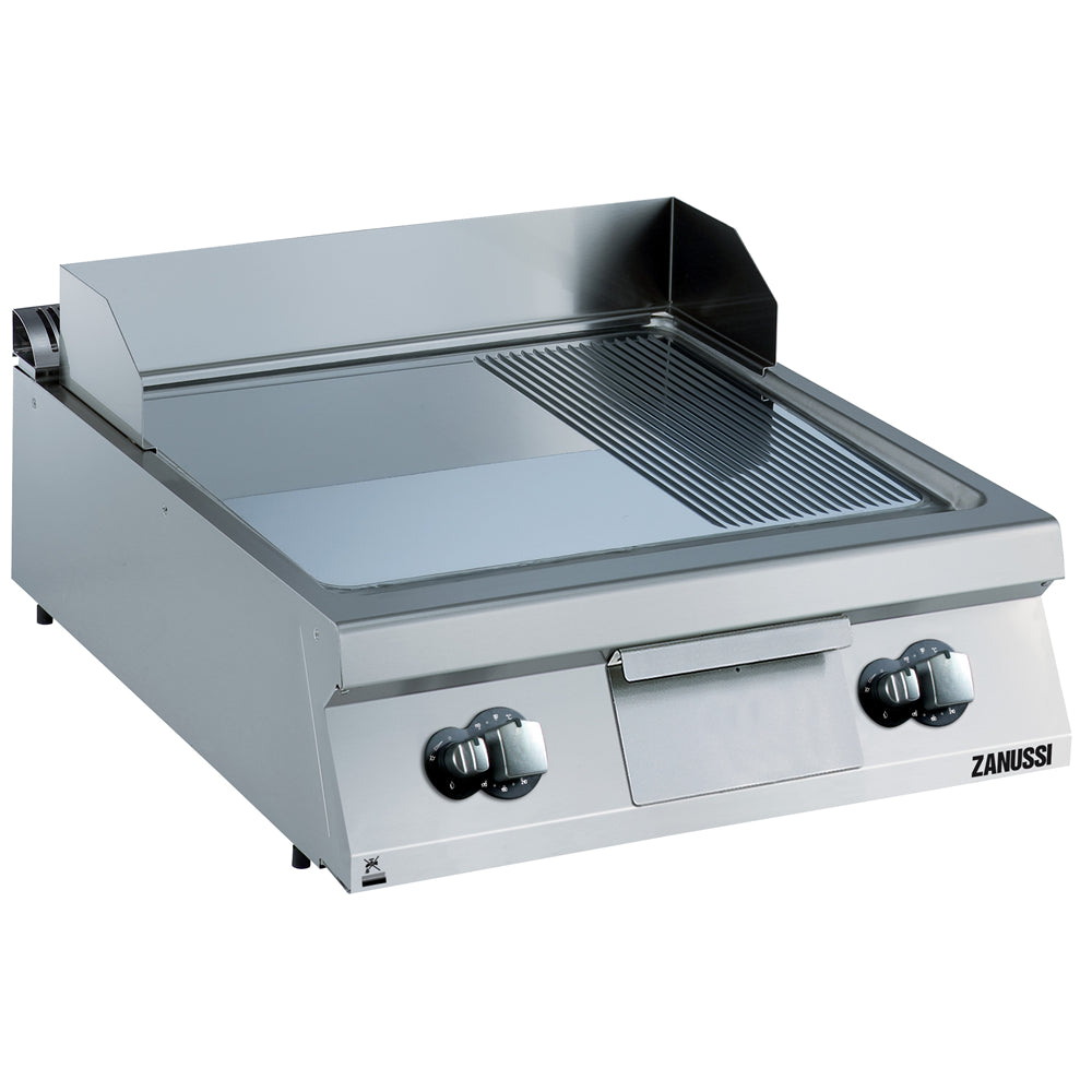 Gas 800mm 2/3 Smooth 1/3 Ribbed Polished Chrome Sloped Plate Fry Top 392055