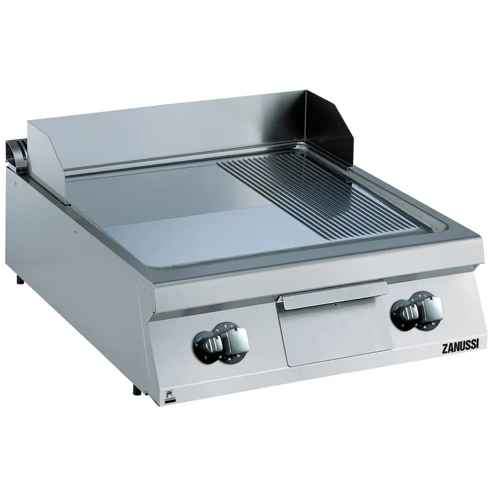 Gas 800mm 2/3 Smooth 1/3 Ribbed Polished Chrome Sloped Plate Fry Top 392055