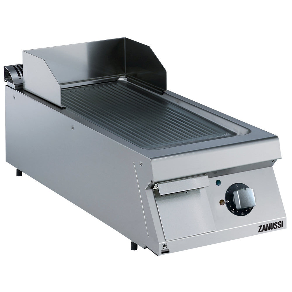 Electric 400mm Ribbed Brushed Chrome Sloped Plate Fry Top 392356