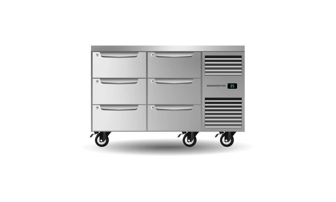 Six Drawer, Two Bay, Underbench GN 1/1 Right Hand Fridge PG11.UBR.2.D6.RH