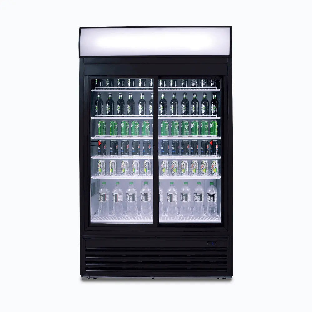 Upright Display Fridge - 945L - 2 Doors - Sliding - Flat Glass - Lightbox GM0980LS-NR