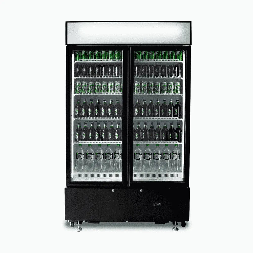Upright Display Fridge - 960L - 2 Doors - Flat Glass - Cassette - Black GM1000LBCAS