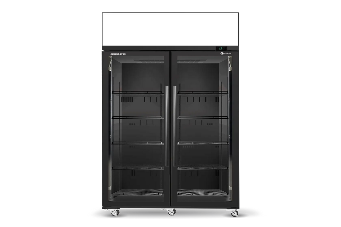 SKT1300N-AC 2 Glass Door Display or Storage Fridge, Lit Sign