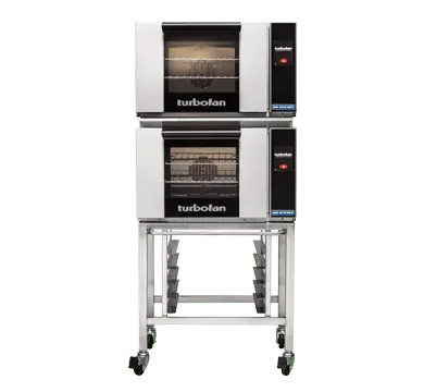 Turbofan E23T3/2C - Half Size Electric Convection Ovens Touch Screen Control Double Stacked on a Stainless Steel Base Stand