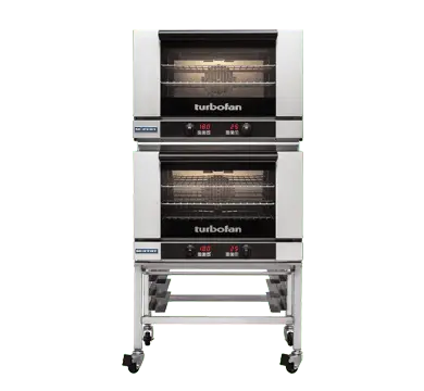 Turbofan E27D3/2C - Full Size Tray Digital Electric Convection Ovens Double Stacked on a Stainless Steel Base Stand