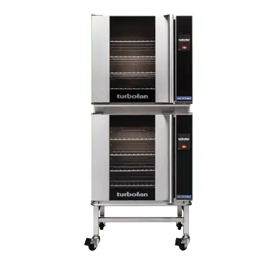 Turbofan E32T4/2 - 2 x E32T4 Full Size Tray Touch Screen Convection Ovens Double Stacked with adjustable base feet
