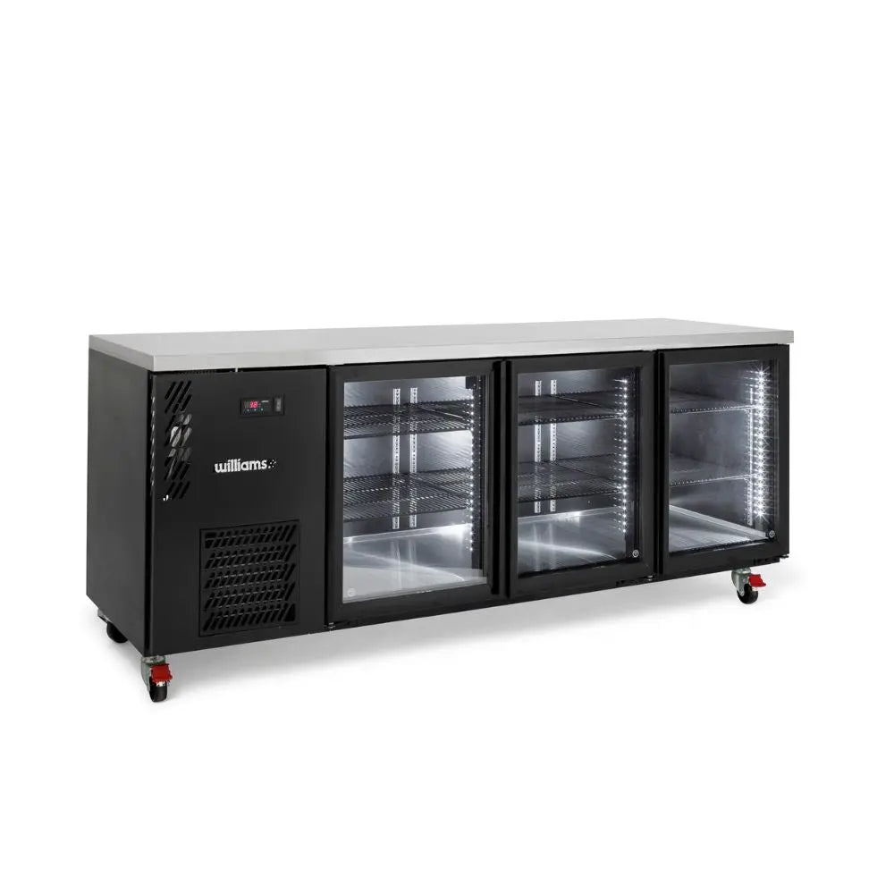 Cameo Mini - Three Door Black Colorbond Under Counter Display Refrigerator HCM3UGBHC