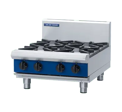 Commercial gas cooktop on a cooking line that requires exhaust canopy ventilation