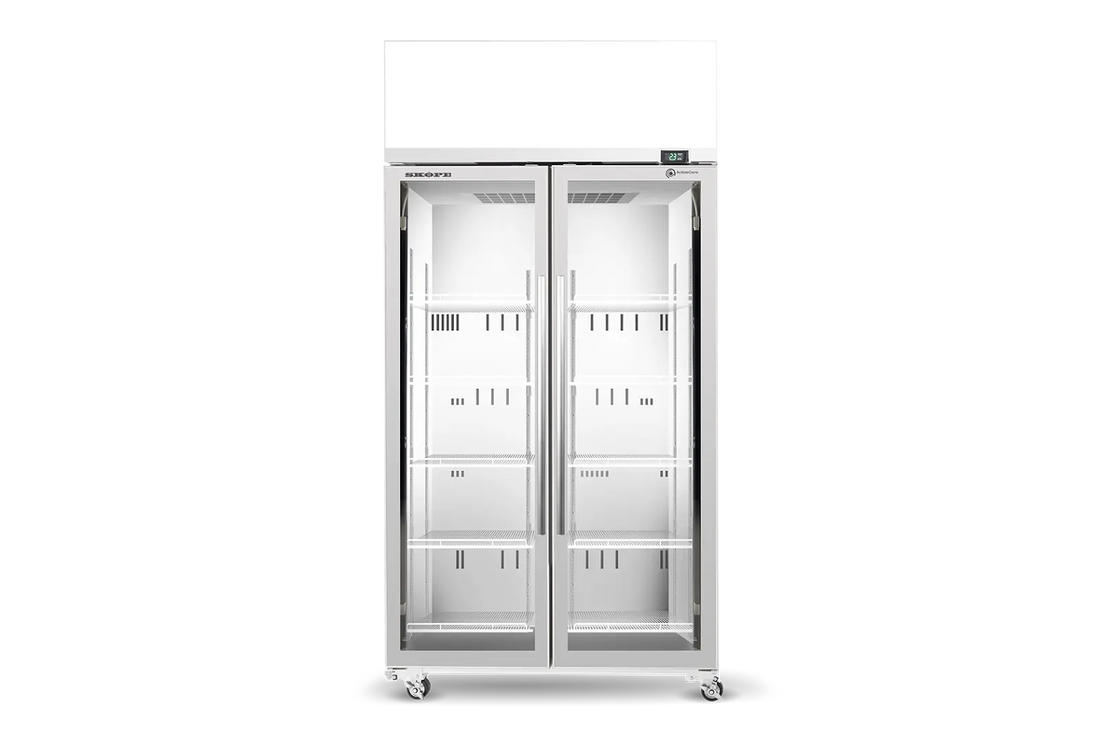 TME1000N-AC 2 Glass Door Display or Storage Fridge, Lit Sign