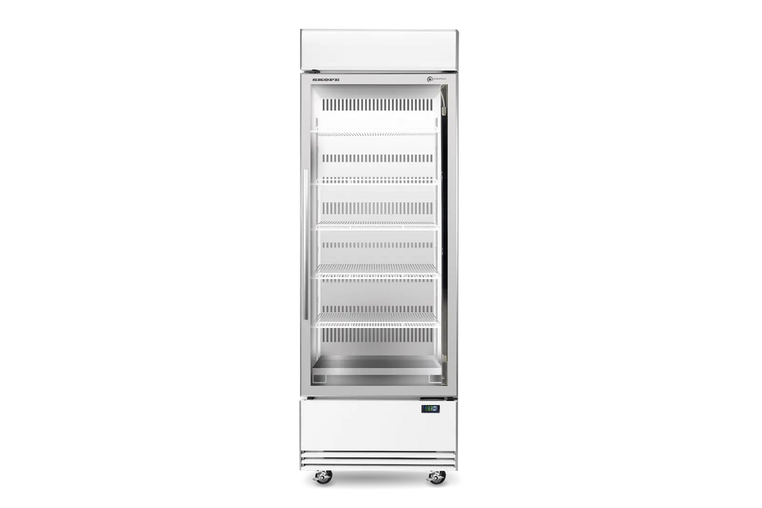 BME600N-AC 1 Glass Door Display or Storage Fridge, Lit Sign