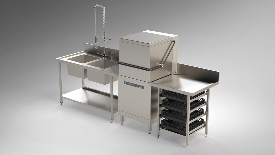 Premium Dishwashing Station – Meiko UPster H 500 and SS304 Inlet and Outlet Bench Steel