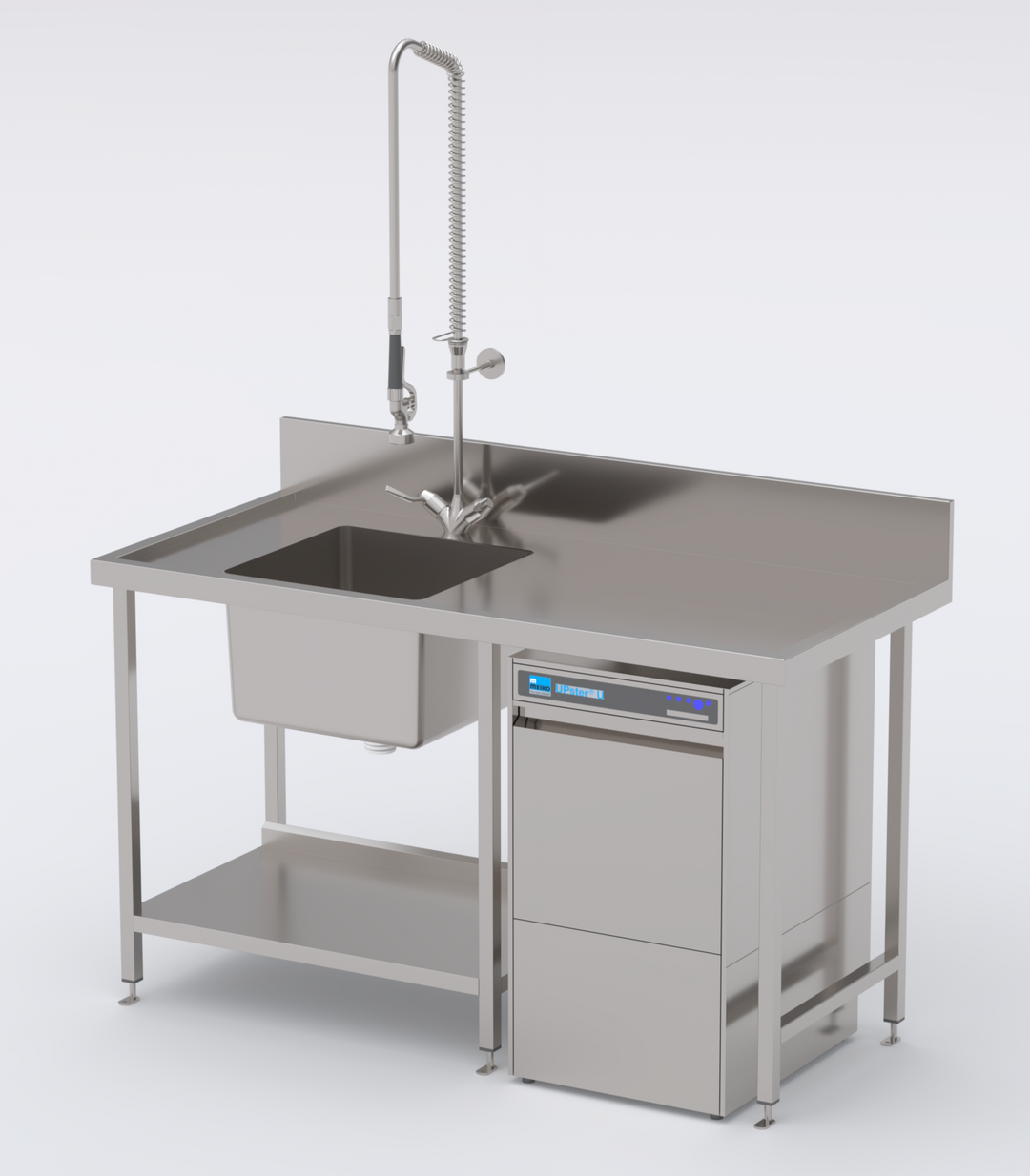 Compact Dishwashing Station – Stainless Steel Wet Bench & Meiko UPster U 400