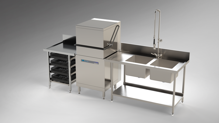 Premium Dishwashing Station – Meiko UPster H 500 and SS304 Inlet and Outlet Bench Steel