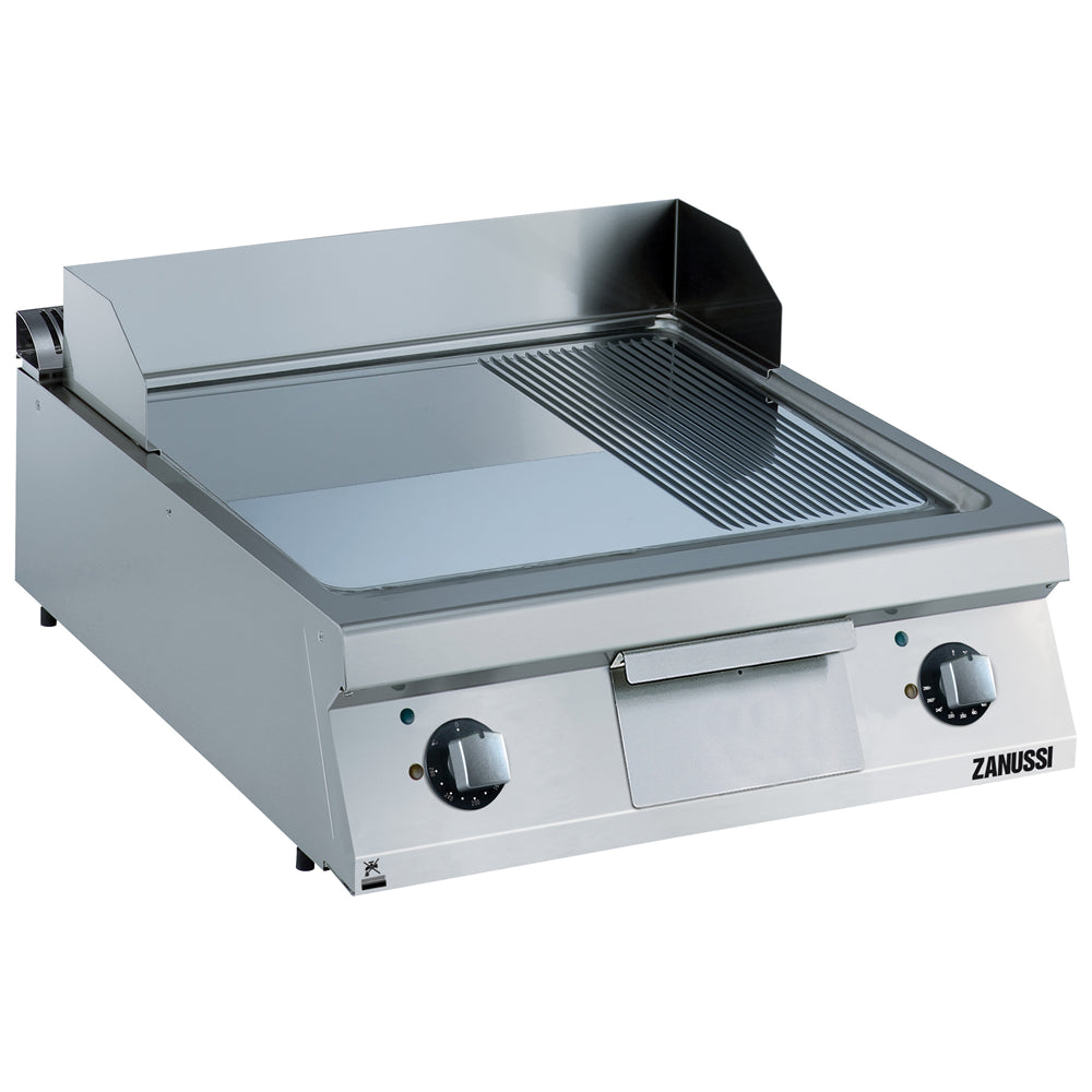 Electric 800mm 2/3 Smooth 1/3 Ribbed Polished Chrome Sloped Plate Fry Top 392074
