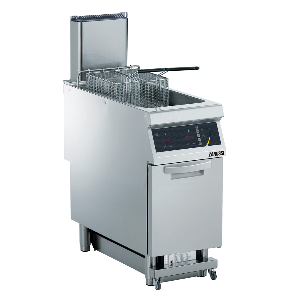 Electric 400mm Single Well 23L Freestanding V-Shaped Deep Fryer with Electronic Control and Pump 392340