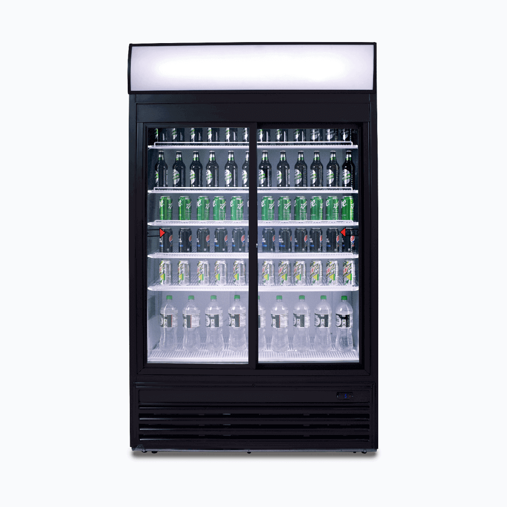 Upright Display Fridge  - 945L - 2 Doors - Sliding - Flat Glass - Lightbox GM0980LS-NR