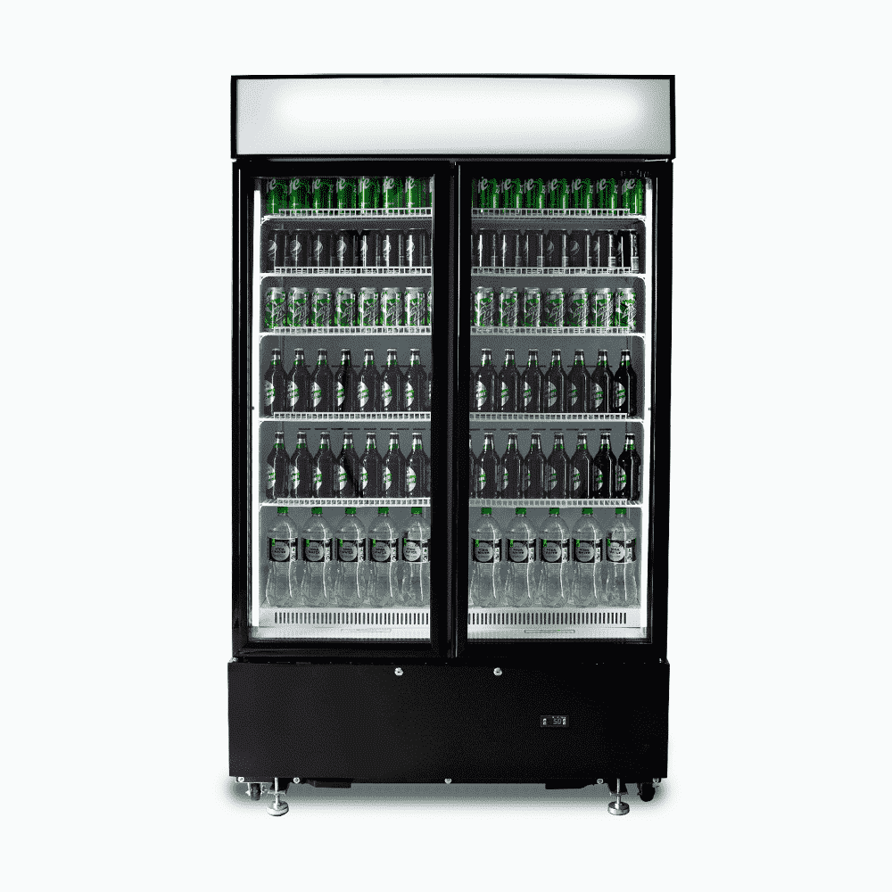 Upright Display Fridge - 960L - 2  Doors - Flat Glass - Cassette - Black GM1000LBCAS