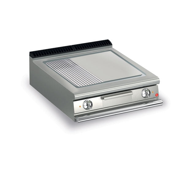 Q90SFT/E820 2 Burner Electric Fry Top With 2/3 Smooth 1/3 Ribbed Mild Steel Plate And Thermostat Control