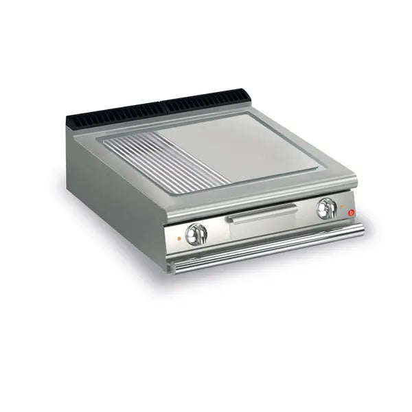 Q90SFT/E820 2 Burner Electric Fry Top With 2/3 Smooth 1/3 Ribbed Mild Steel Plate And Thermostat Control