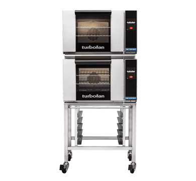 Turbofan E23T3/2 - Half Size Electric Convection Ovens Touch Screen Control Double Stacked on a Stainless Steel Base Stand