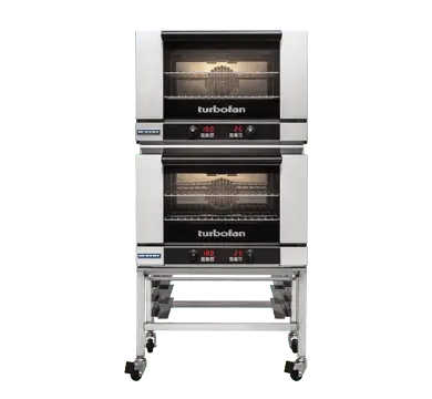 Turbofan E27D2/2 - Full Size Tray Digital Electric Convection Ovens Double Stacked on a Stainless Steel Base Stand