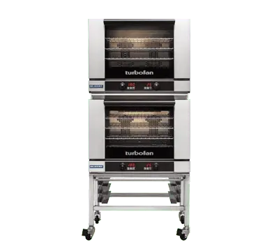 Turbofan E28T4/2C - Full Size Electric Convection Ovens Touch Screen Control Double Stacked on a Stainless Steel Base Stand