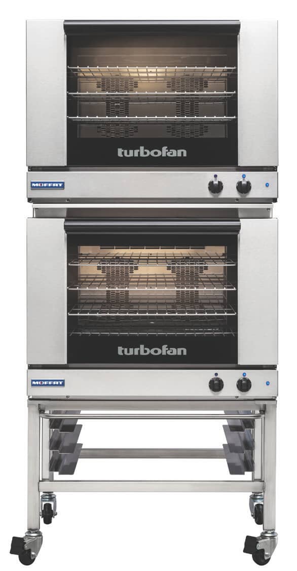 Turbofan E28M4/2C - Full Size Tray Manual Electric Convection Ovens Double Stacked With Castor Base Stand