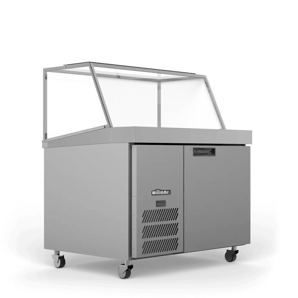 Banksia - One Door White Colorbond Prep Counter Refrigerator With Angled Blown Air Well HSP18UBA