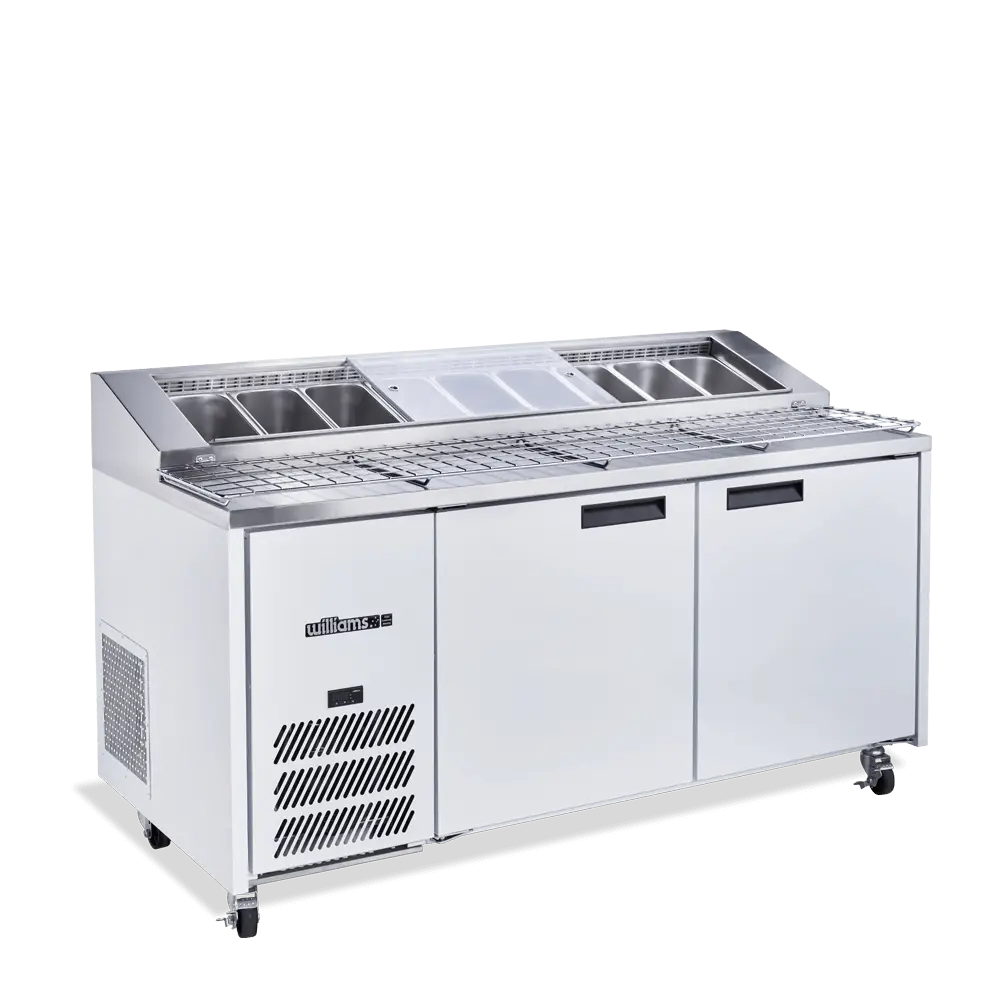 Jade Pizza - Two Door White Colorbond Pizza Prep Counter Refrigerator With Blown Air Well HJ2PCBA