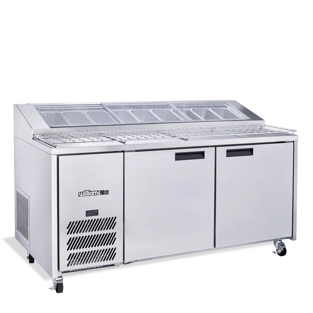 Jade Pizza - Two Door Stainless Steel Pizza Prep Counter Refrigerator With Blown Air Well HJ2PCBASS