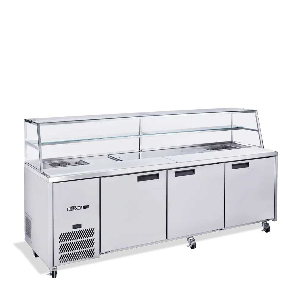 Jade Sandwich - Three Door Stainless Steel Prep Counter Refrigerator With Blown Air Well HJ3SCBASS