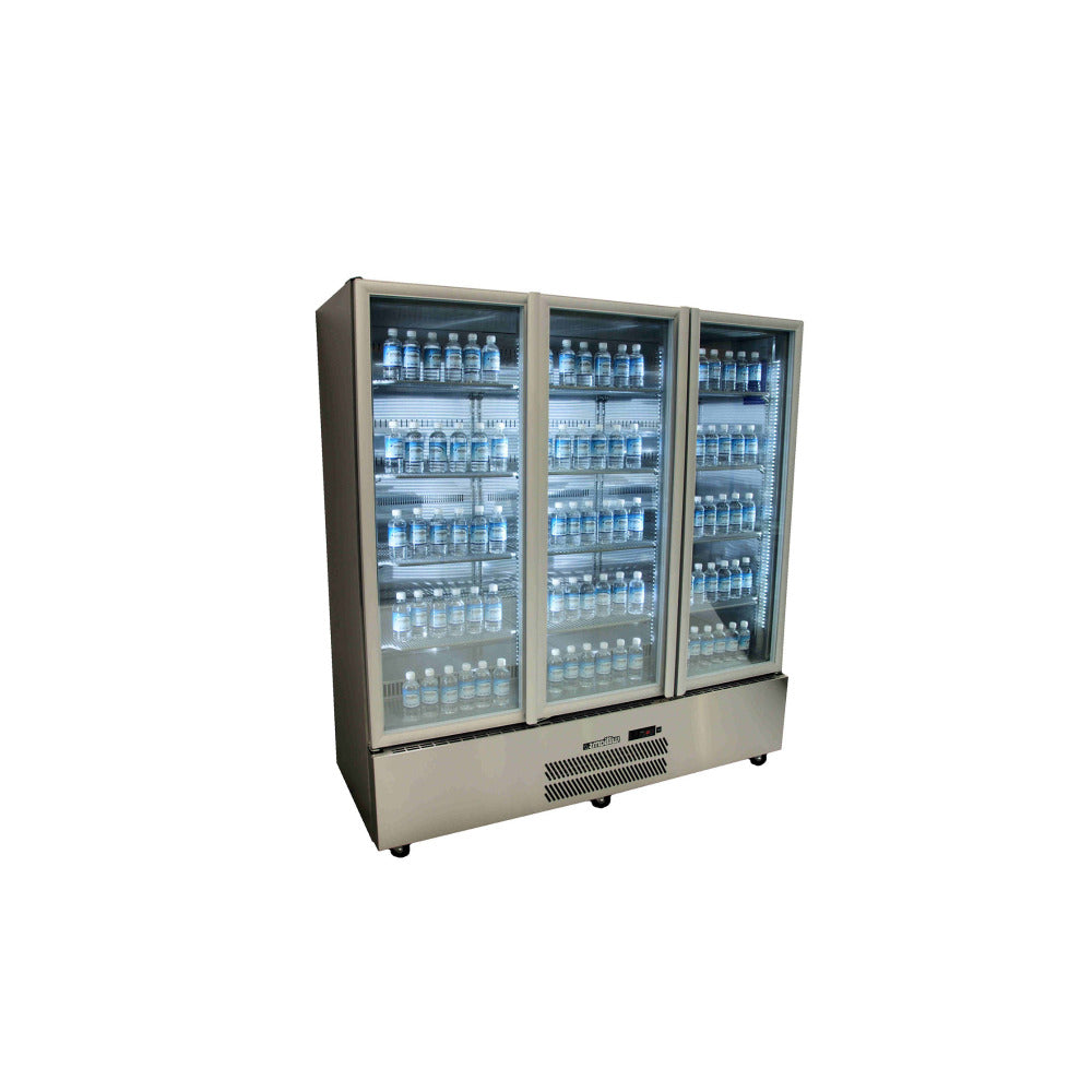 Quartz Star - Three Door Stainless Steel Upright Display Refrigerator HQS3GS